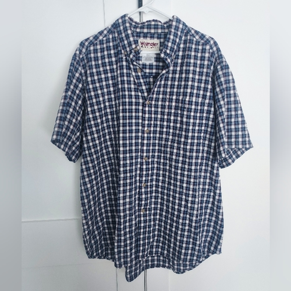 Wrangler Navy Plaid Men's Casual Shirt. XL